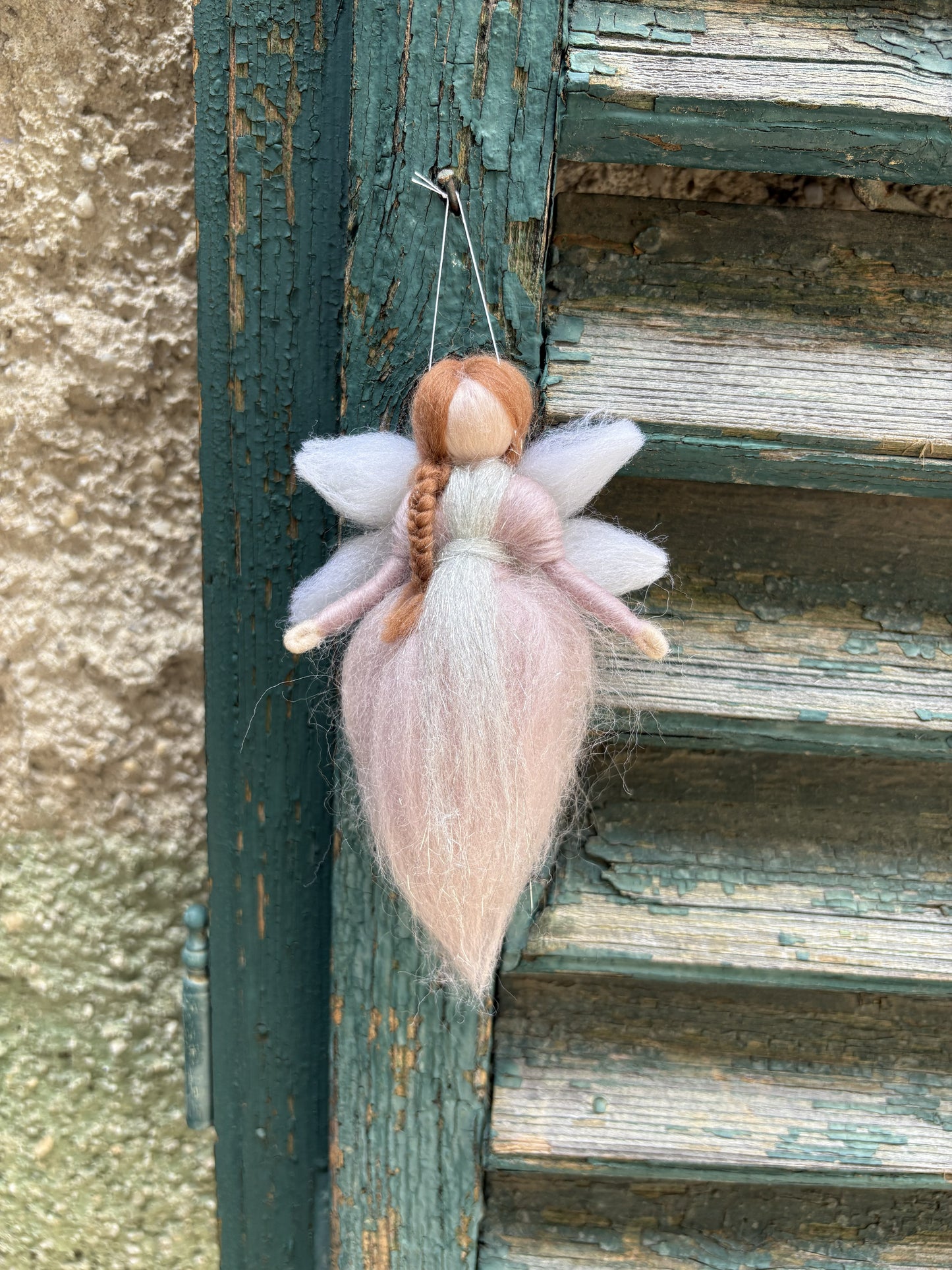 Zână magică, din lână împâslită, 12 cm, roz prăfuit