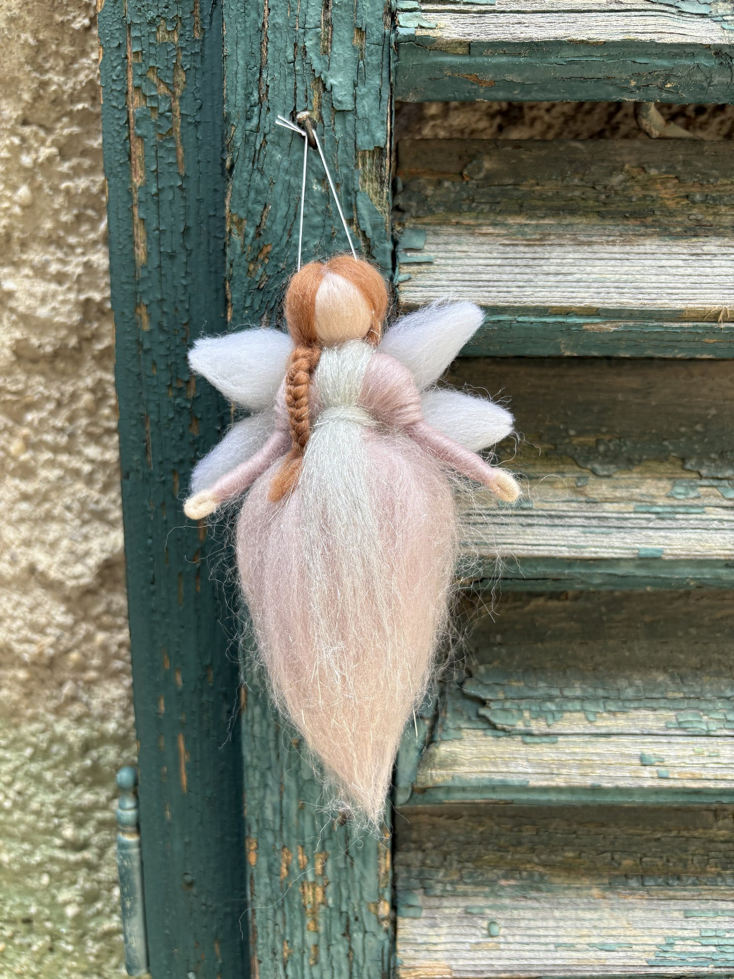 Zână magică, din lână împâslită, 12 cm, roz prăfuit