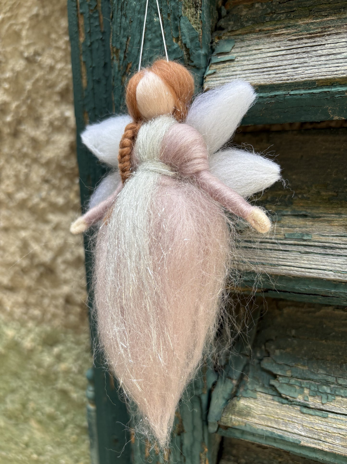 Zână magică, din lână împâslită, 12 cm, roz prăfuit
