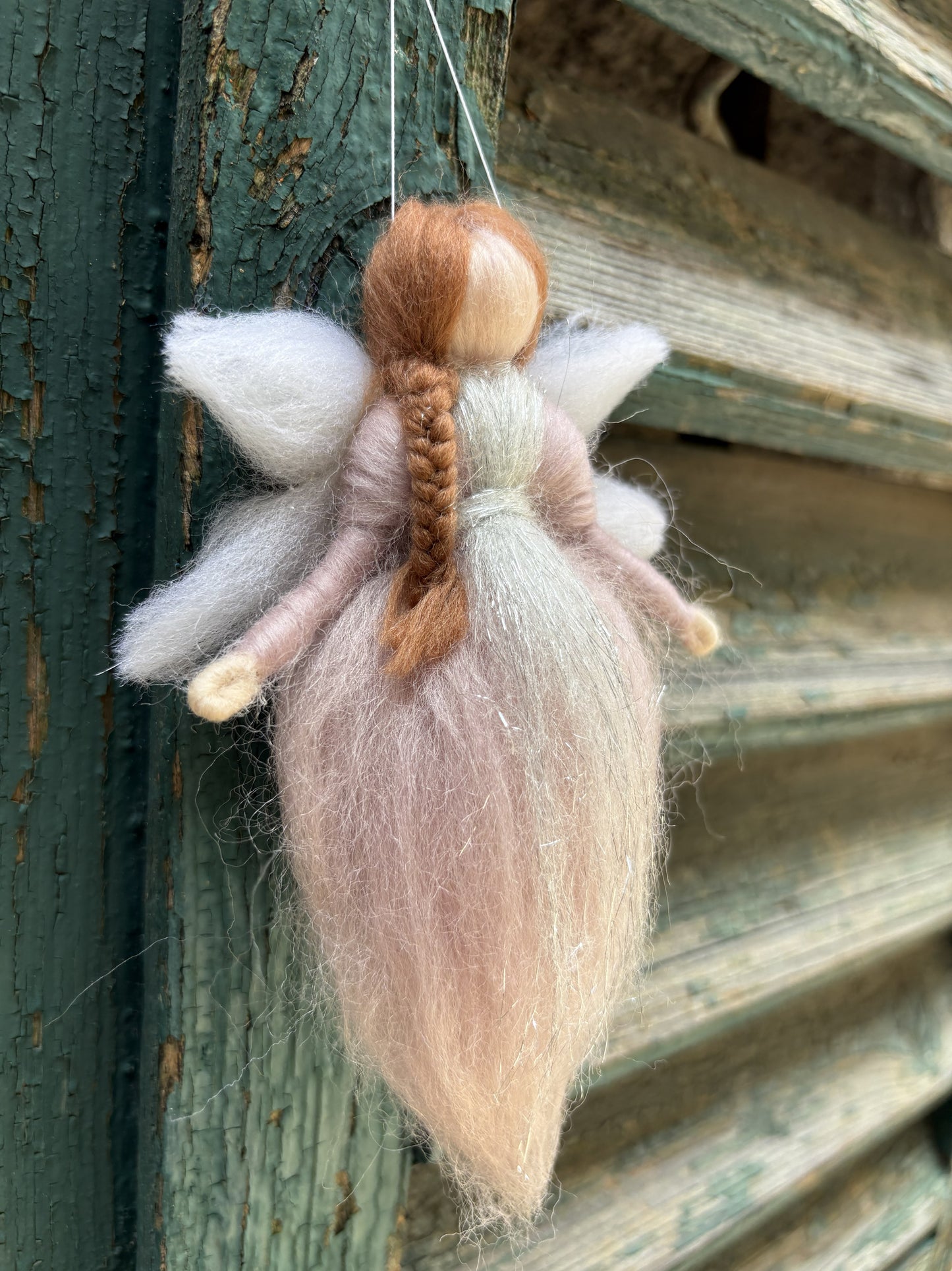 Zână magică, din lână împâslită, 12 cm, roz prăfuit