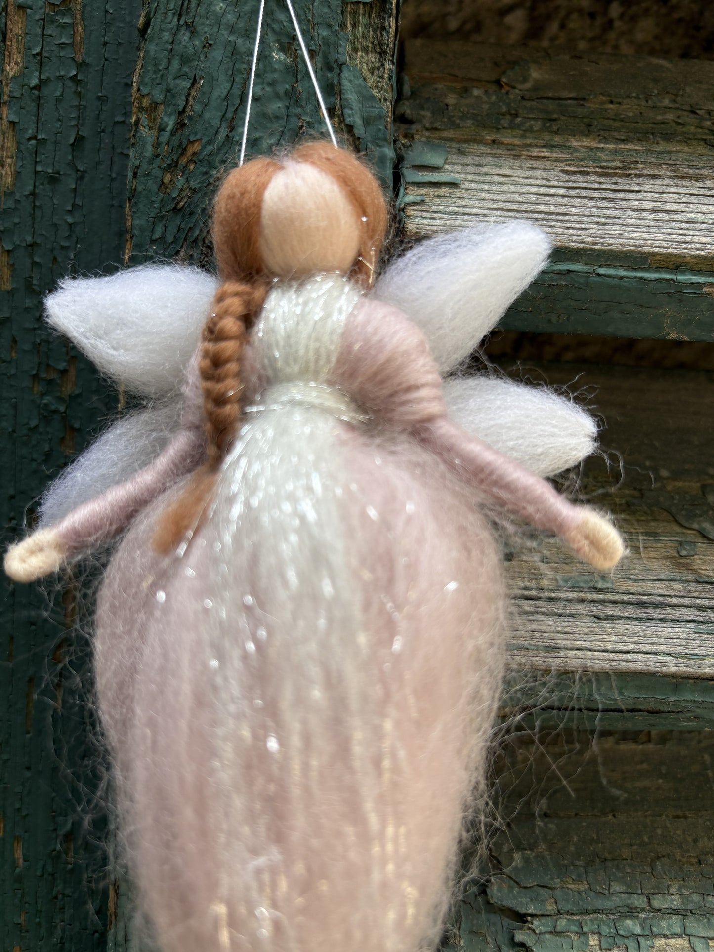 Zână magică, din lână împâslită, 12 cm, roz prăfuit